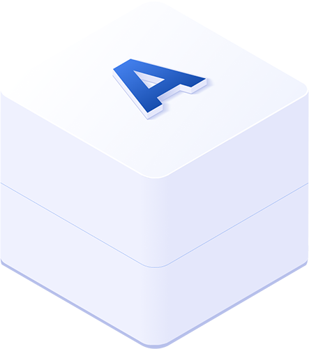 3D stacked platform graphic with a blue letter A on top